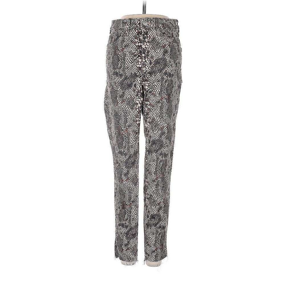 We The Free People High Waisted Denim Straight Jeans 27 Snakeskin Raw Hem Brown
